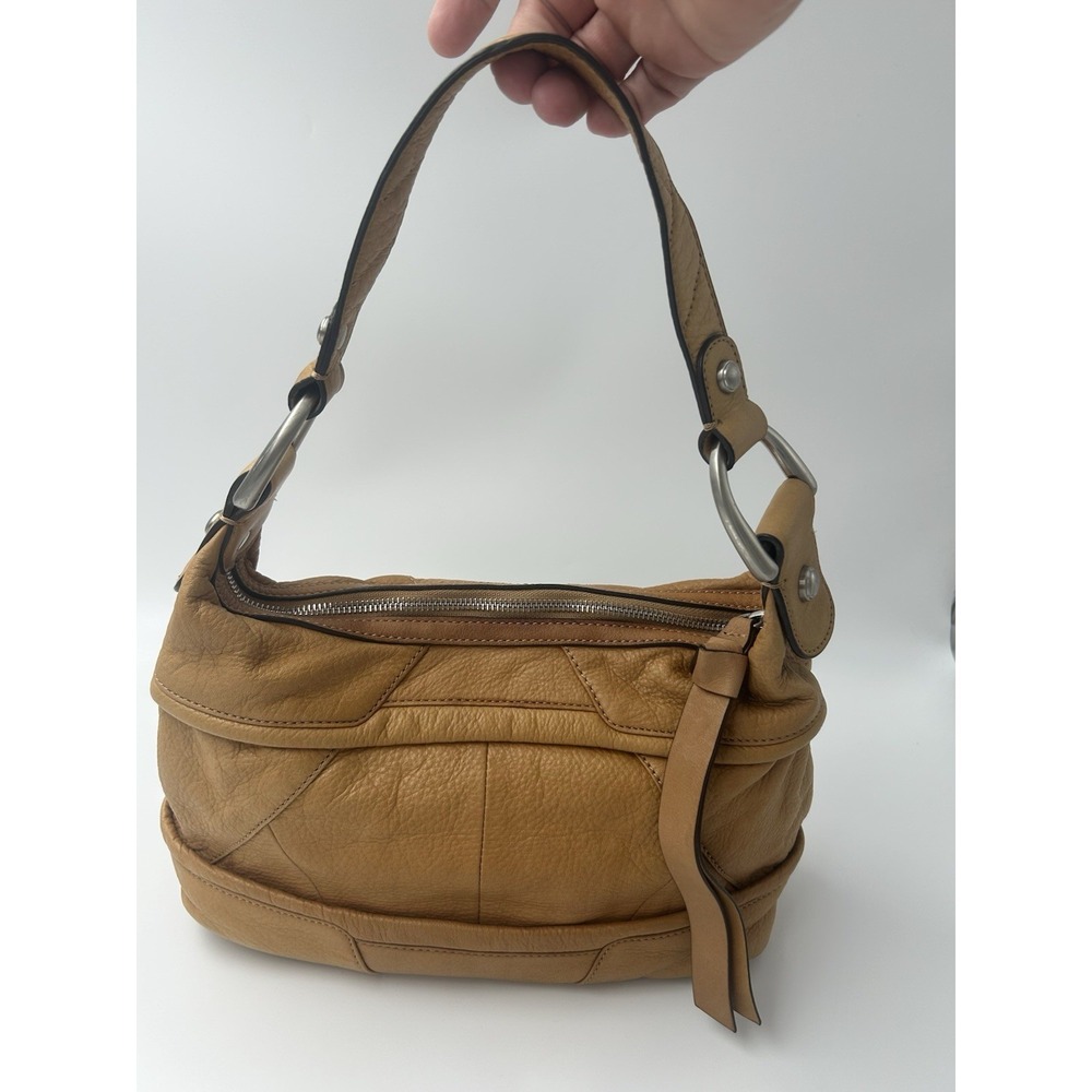 B Makowsky Tan  Leather Hobo Shoulder Bag Purse Leopard Lining Y2K Vintage - Picture 7 of 16